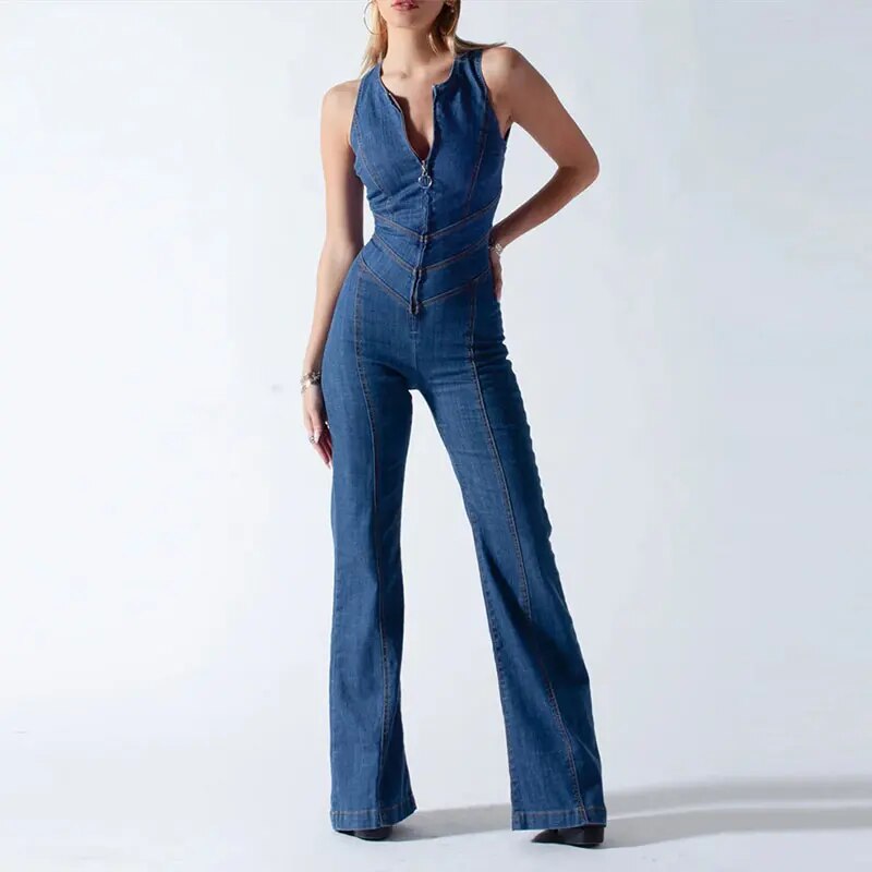 Cleo | Retro Denim Jumpsuit met Unieke Hart Rug