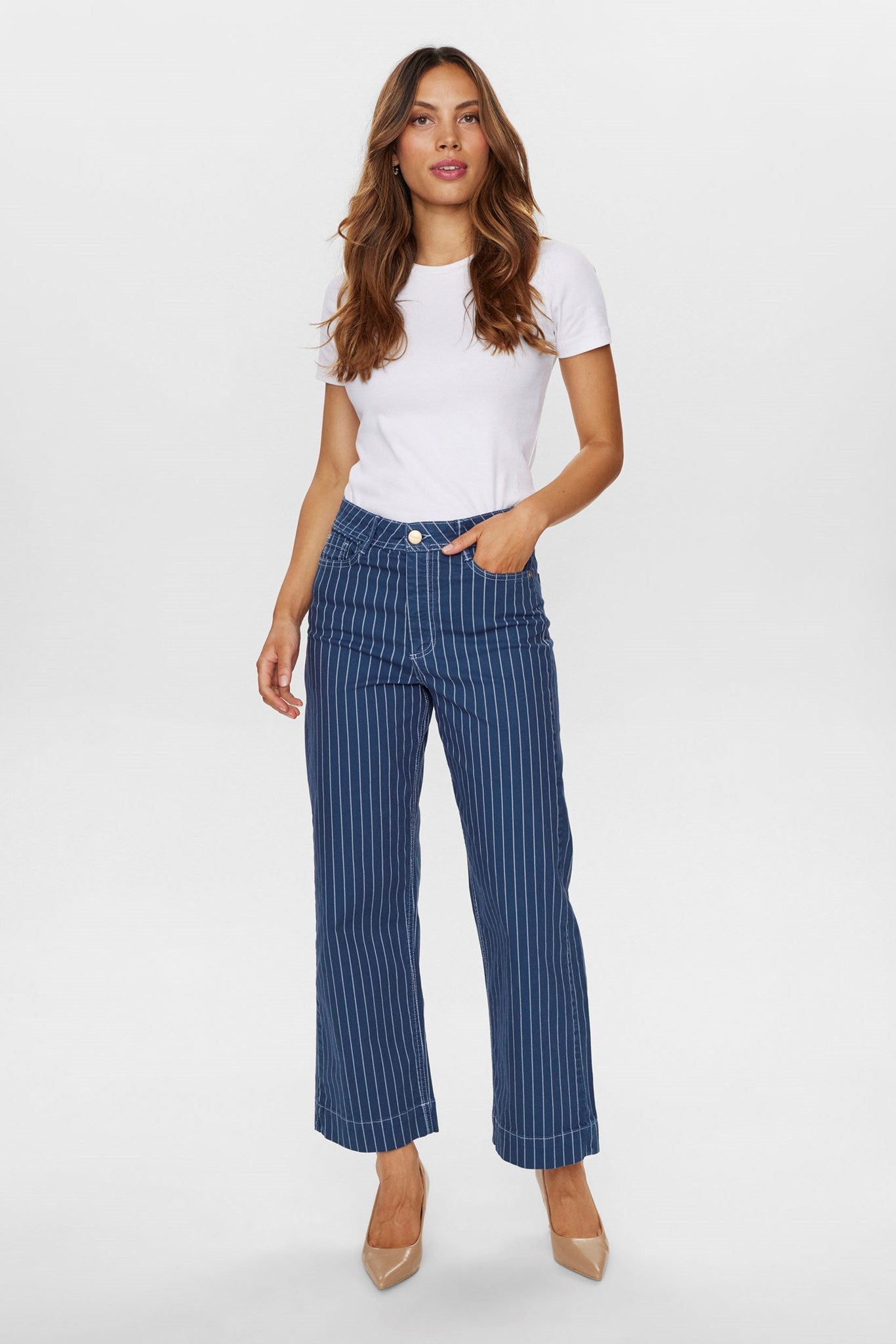 Jade | gestreept blauw, witte jeans