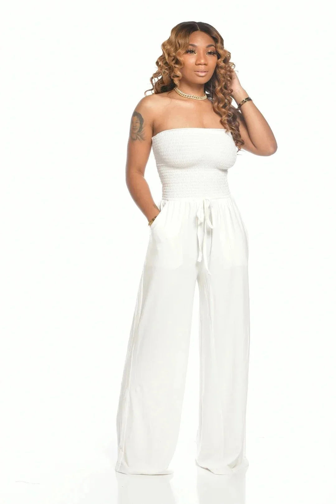 Serena | Elegante Strapless Jumpsuit in Lichte Stof