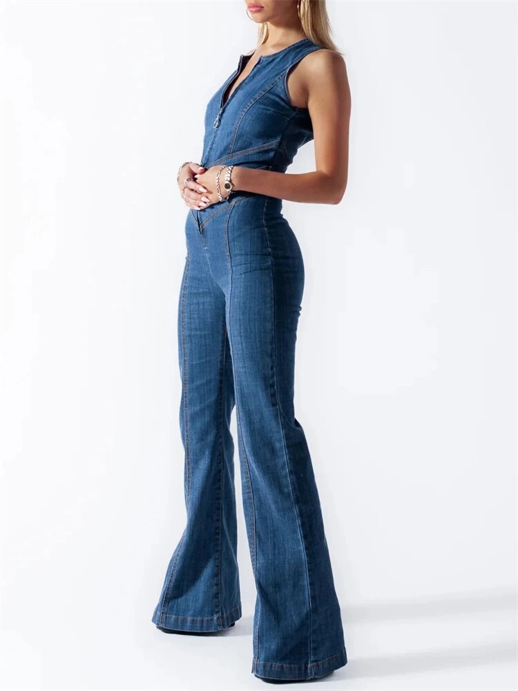 Cleo | Retro Denim Jumpsuit met Unieke Hart Rug